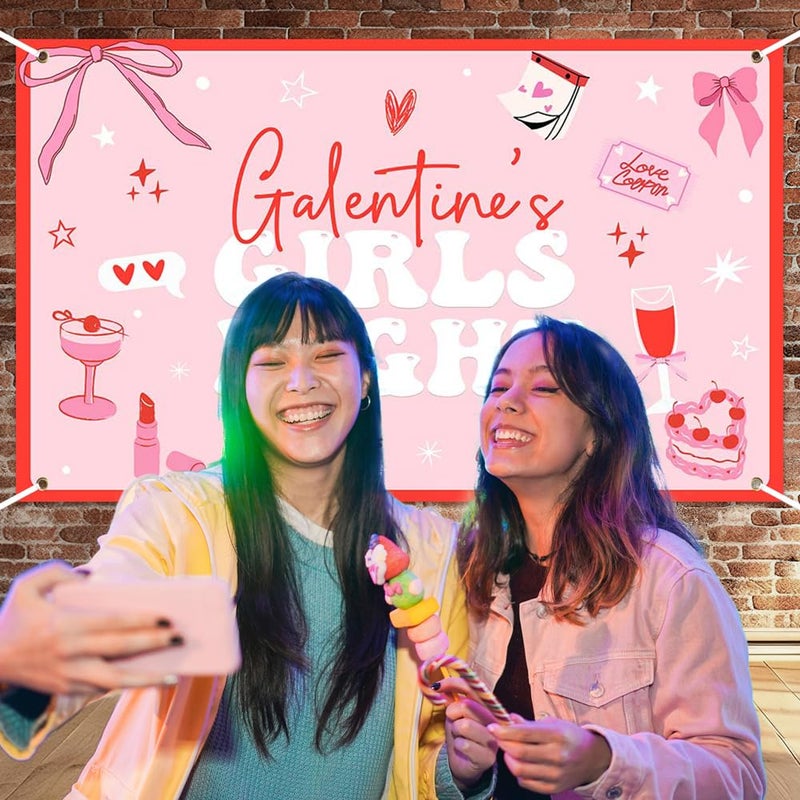 ARS Galentine’s Day Decorations Banner Backdrop 70.8x43.3 Inch, Pink Girls Night Party Decor for Friends, Women & Her, Photo Booth Props Gifts Supplies - Image 4