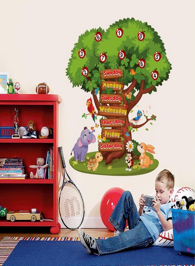 DREAM DECALS Week Name Tree Number One Two Three Baby Kids Rooms School Nursery Education Birds Cartoon Animals Wall Sticker (PVC Vinyl 120x110 cm) - Image 3