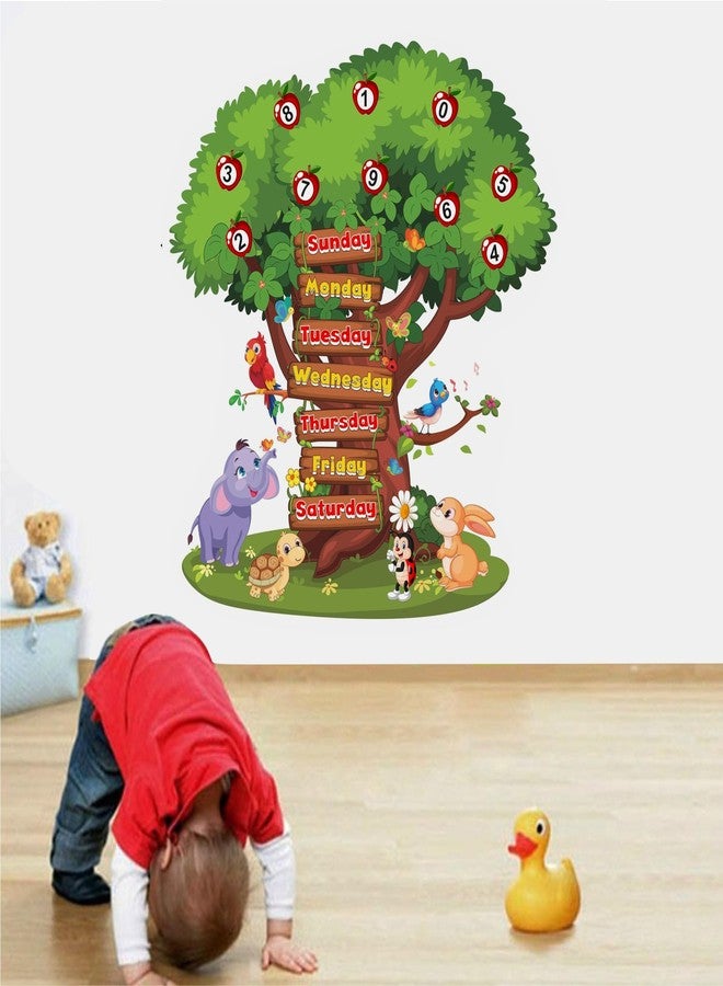 DREAM DECALS Week Name Tree Number One Two Three Baby Kids Rooms School Nursery Education Birds Cartoon Animals Wall Sticker (PVC Vinyl 120x110 cm) - Image 2