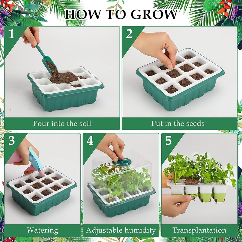 Ryscam Seed Starter Tray with Grow Light, 48 Cells Indoor Seed Starter Kit, Flexible Silicone Seedling Starter Trays, Germination Tray Kit with Humidity Dome & Lids(4in Height), Reusable & Dishwasher Safe - Image 5