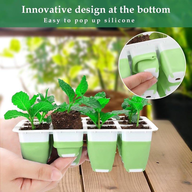 Ryscam Seed Starter Tray with Grow Light, 48 Cells Indoor Seed Starter Kit, Flexible Silicone Seedling Starter Trays, Germination Tray Kit with Humidity Dome & Lids(4in Height), Reusable & Dishwasher Safe - Image 2