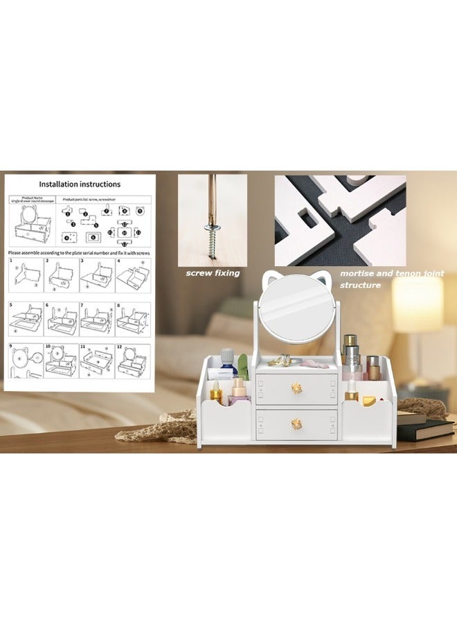 Cosmetic Storage Box with Drawer and Mirror Multifunctional Skin Care Product Assembly Kit for Bedroom and Bathroom Countertop Storage - Image 5