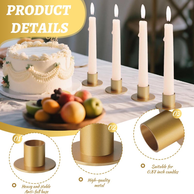 kehail Metal Taper Candle Holders Set - 2"Ã—1" Elegant Candlestick Centerpieces for Table Decor, Wedding, Anniversary, Dinner Party (6, Gold) - Image 2
