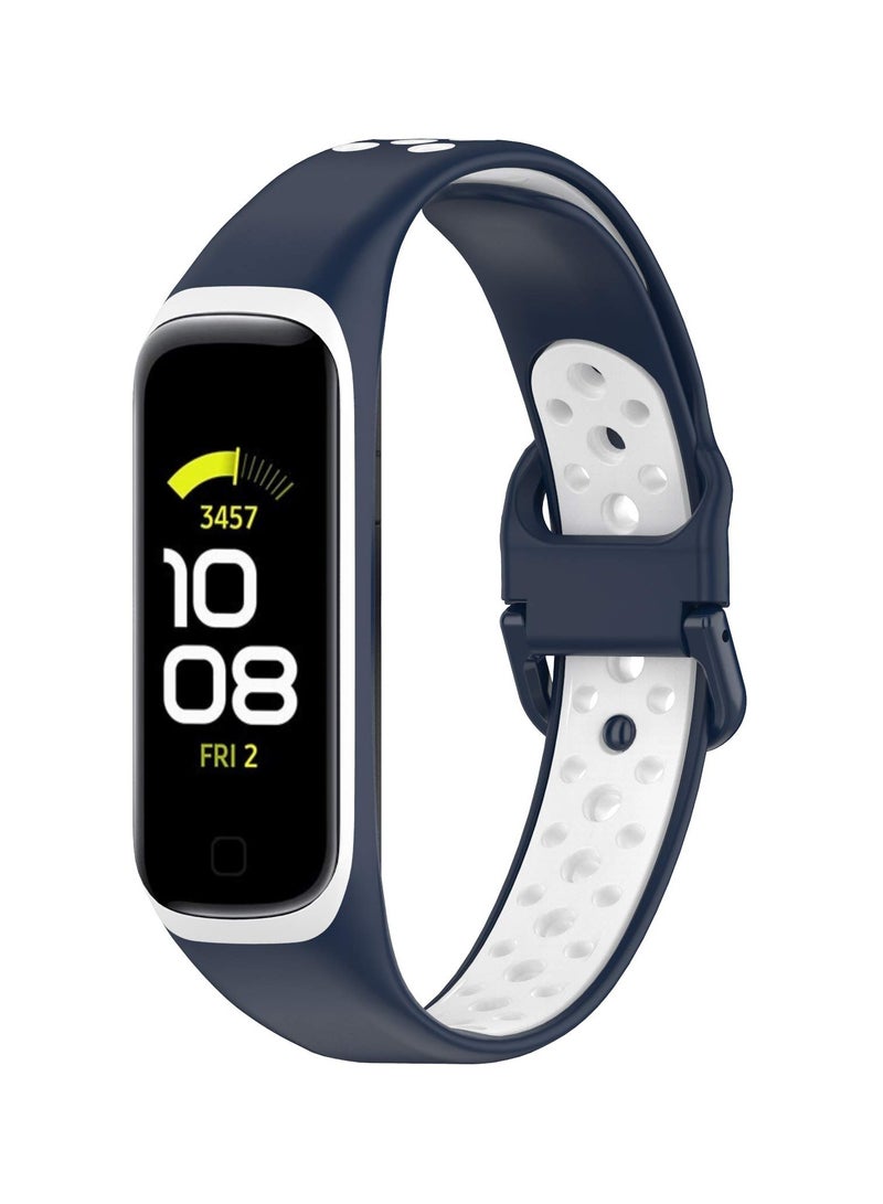 Bands Compatible with Samsung Galaxy Fit 2 Wristbands Two-Toned Silicone Colourful Breathable Bracelet Strap Band for Galaxy Fit 2 SM-R220 Fitness Smartwatch for Men Women (Midnight blue white) - Image 1