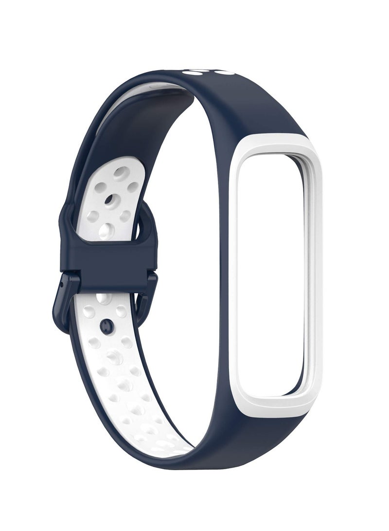 Bands Compatible with Samsung Galaxy Fit 2 Wristbands Two-Toned Silicone Colourful Breathable Bracelet Strap Band for Galaxy Fit 2 SM-R220 Fitness Smartwatch for Men Women (Midnight blue white) - Image 2
