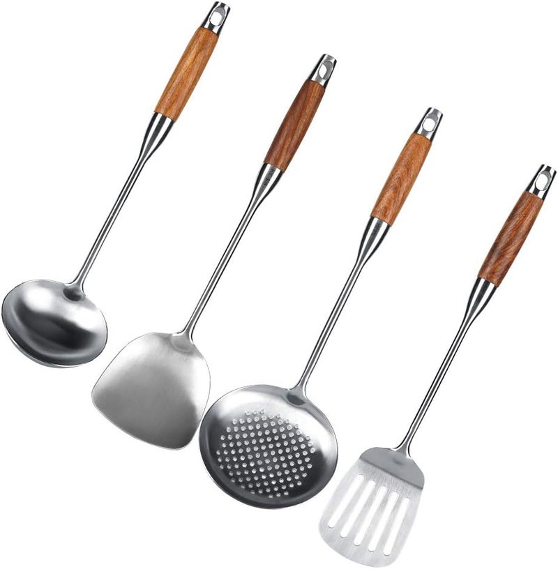 klarako Durable Stainless Steel Spatula Kit, Rosewood Handle Kitchenware Set, Cookware Set for Home - Image 3