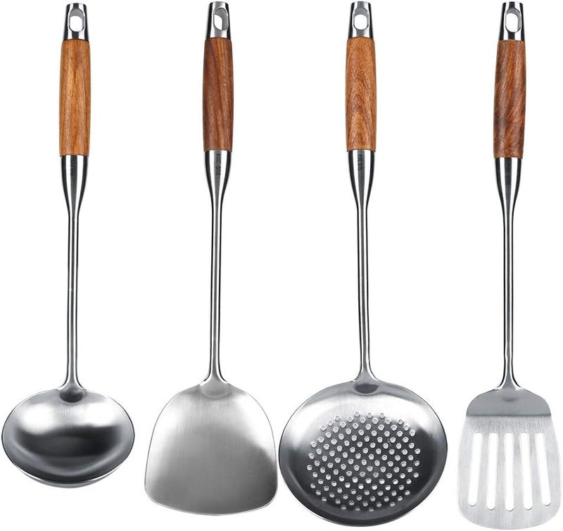 klarako Durable Stainless Steel Spatula Kit, Rosewood Handle Kitchenware Set, Cookware Set for Home - Image 1