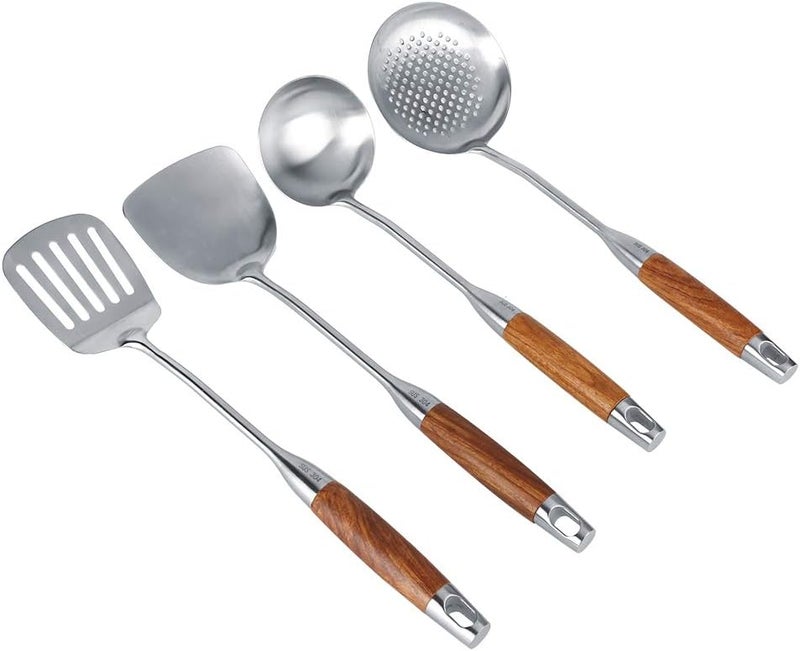 klarako Durable Stainless Steel Spatula Kit, Rosewood Handle Kitchenware Set, Cookware Set for Home - Image 4
