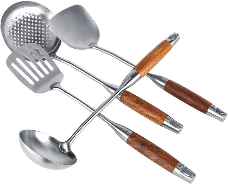 klarako Durable Stainless Steel Spatula Kit, Rosewood Handle Kitchenware Set, Cookware Set for Home - Image 2