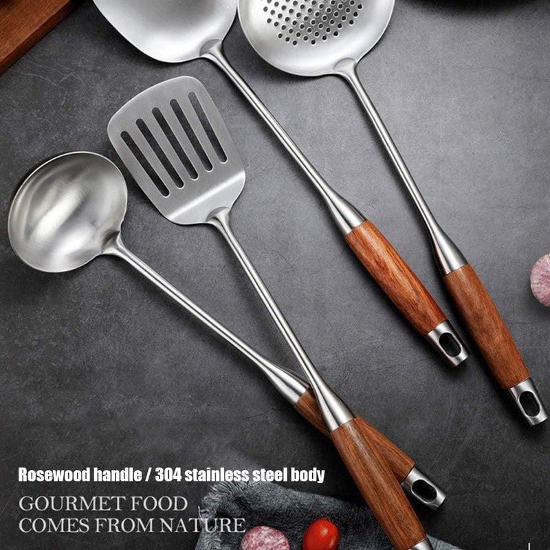 klarako Durable Stainless Steel Spatula Kit, Rosewood Handle Kitchenware Set, Cookware Set for Home - Image 5