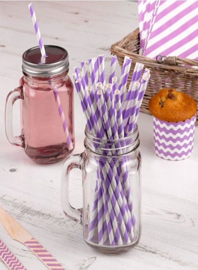 NIBEMINENT Pack Of 25 Carnival Purple Stripes Straw