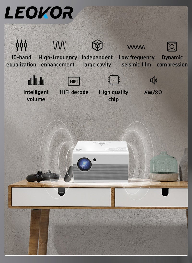 LEOKOR Portable Projector, Support 4K 200 inch Full HD 1080P, Smart Projector with 200ANSI Bluetooth 4.0 HIFI, Portable Mini Outdoor Projector with Dust Bag for Mobile Home Theater, Compatible With Android/iOS/Windows/HDMI/USB, White  - Image 5