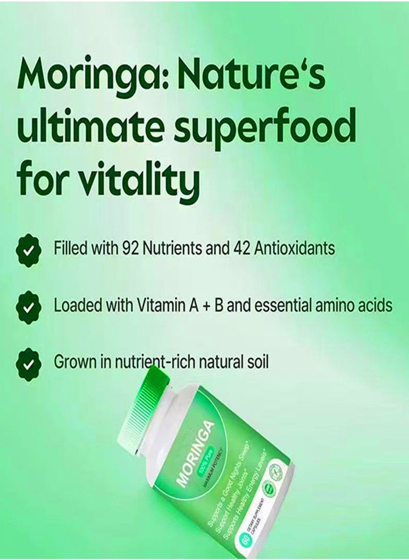 Moringa - Moringa Powder Capsules Nutritious Moringa Powder Natural Green Antioxidant Superfood Supports Energy Gut Health Supports Joint Health Night's Sleep Essential Vitamins Amino Acids - Image 1
