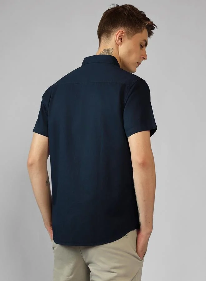 Dennis Lingo Regular Fit Navy Blue Cotton Casual Shirt