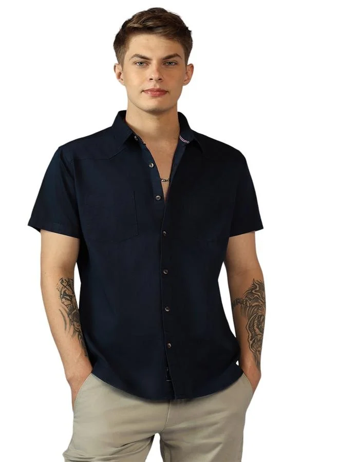 Dennis Lingo Regular Fit Navy Blue Cotton Casual Shirt