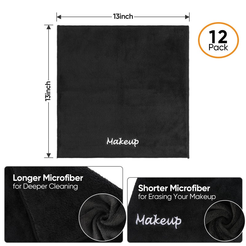 UNIMADE Makeup Remover Cloth, 12 Pack Black Facial Wash Cloths, Soft Coral Fleece Microfiber Towels for Face, Hand, and Bathroom(13" x 13") - Image 4