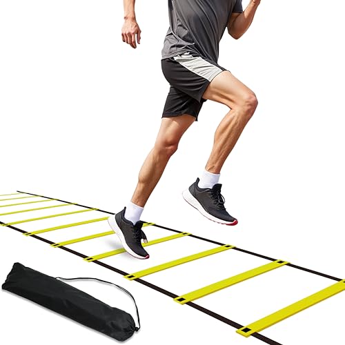 NKJIH 20ft Adjustable Agility Speed Ladder Training Ladder with Carry Bag - Soccer, Speed, Football Fitness Feet Training - Agility Training Equipment for Footwork Drills(Yellow) - Image 1