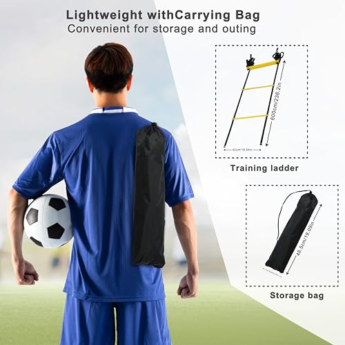 NKJIH 20ft Adjustable Agility Speed Ladder Training Ladder with Carry Bag - Soccer, Speed, Football Fitness Feet Training - Agility Training Equipment for Footwork Drills(Yellow) - Image 5