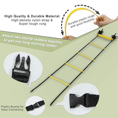 NKJIH 20ft Adjustable Agility Speed Ladder Training Ladder with Carry Bag - Soccer, Speed, Football Fitness Feet Training - Agility Training Equipment for Footwork Drills(Yellow) - Image 3