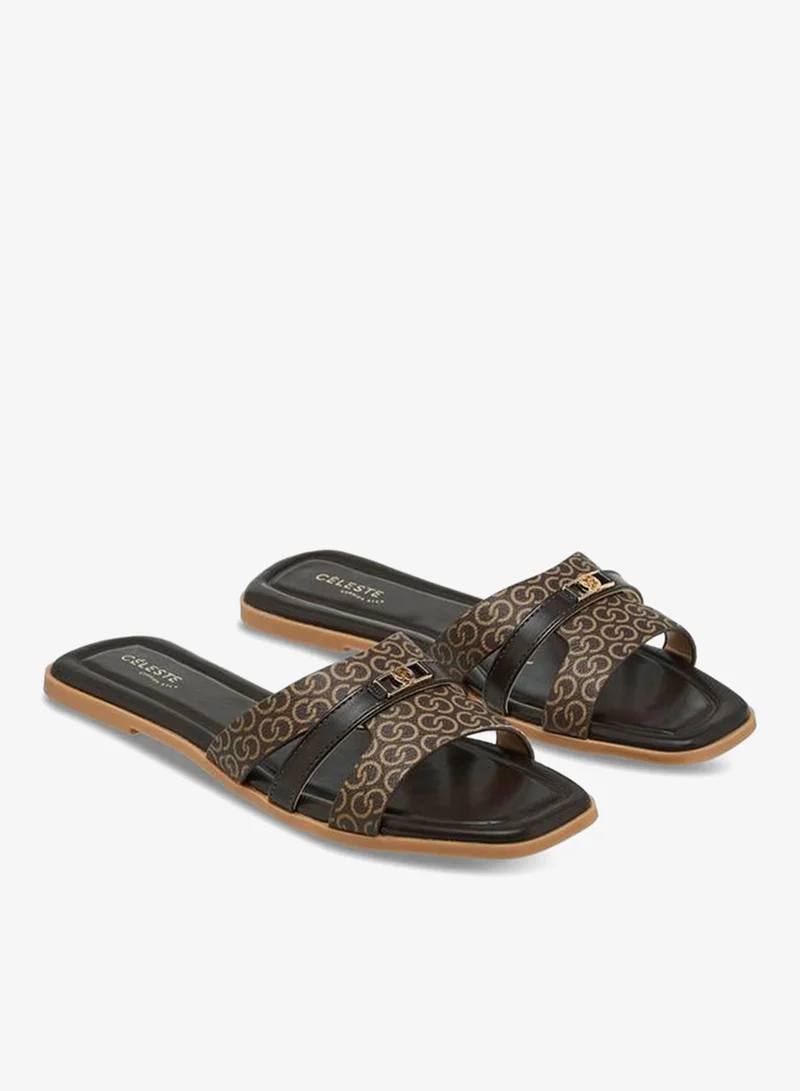 Celeste Women Monogram Print Flat Sandals