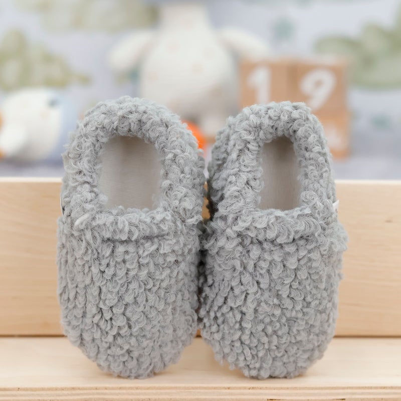 Ella Bonna Teddy Baby Slippers Home Slipper, Non-Slip Sole, Organic Cotton Lining Nursery Shoes, Gray  - Image 5