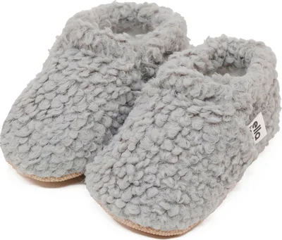 Ella Bonna Teddy Baby Slippers Home Slipper, Non-Slip Sole, Organic Cotton Lining Nursery Shoes, Gray