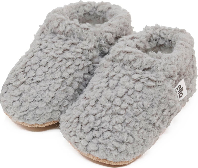 Ella Bonna Teddy Baby Slippers Home Slipper, Non-Slip Sole, Organic Cotton Lining Nursery Shoes, Gray  - Image 1