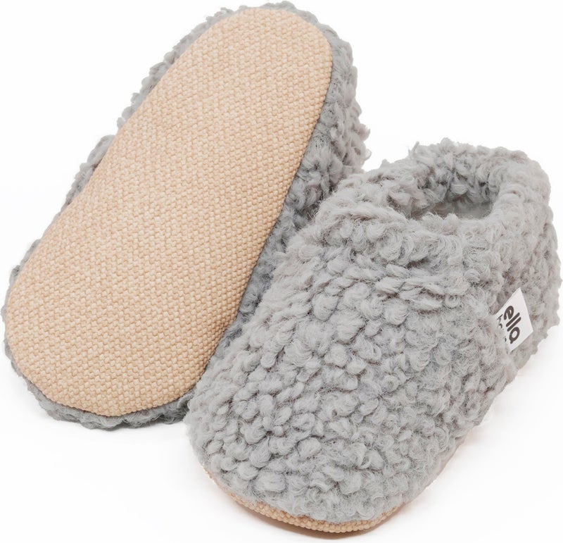 Ella Bonna Teddy Baby Slippers Home Slipper, Non-Slip Sole, Organic Cotton Lining Nursery Shoes, Gray  - Image 3