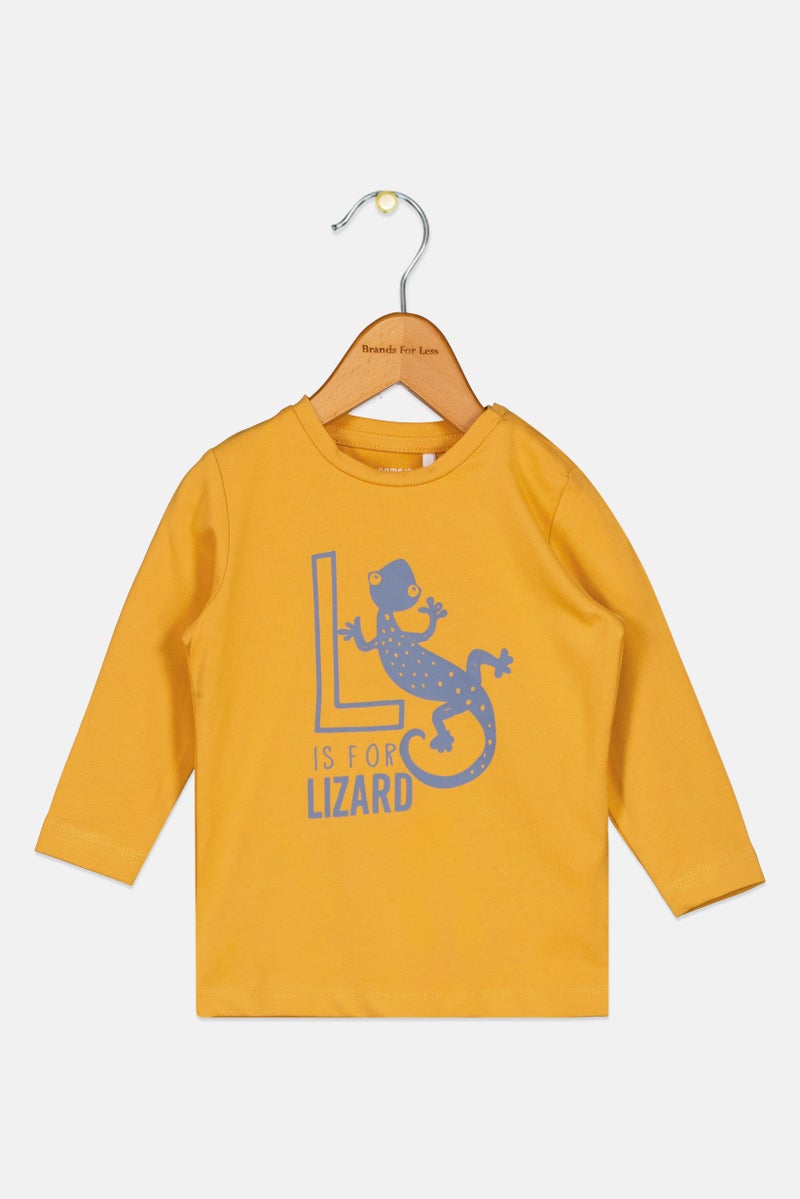 NAME IT Toddlers Boy Crew Neck Long Sleeve Graphic Print T-Shirt, Brown - Image 1