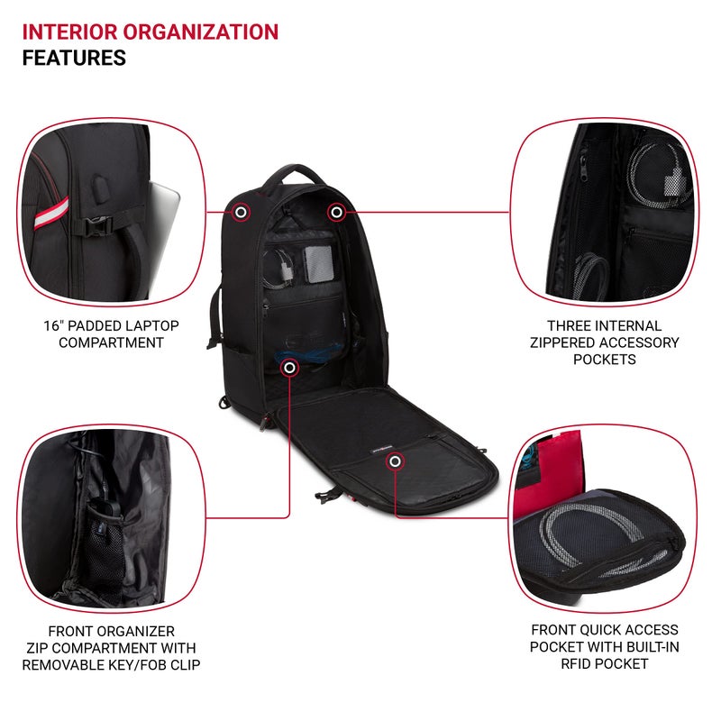 SwissGear Hybrid Travel Laptop Backpack, Black, 21.5-Inch - Image 4
