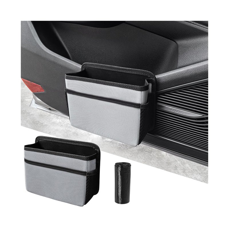 Mandark Car Trash Can, Foldable Mini Vehicle Trash Bin Garbage Organizer Holder, Waterproof Auto Interior Hanging Dustbin Storage Bag Container Accessories, Universal for Most Cars (Silver/Gray) - Image 1
