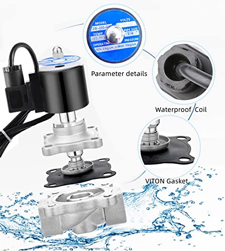 AOMAG Normally Closed Water Fountain Solenoid Valves, 3/4" NPT AC 110V Stainless Steel VITON Electric Underwater Solenoid Valve for Water, Air, Oil, Fuel - Image 5
