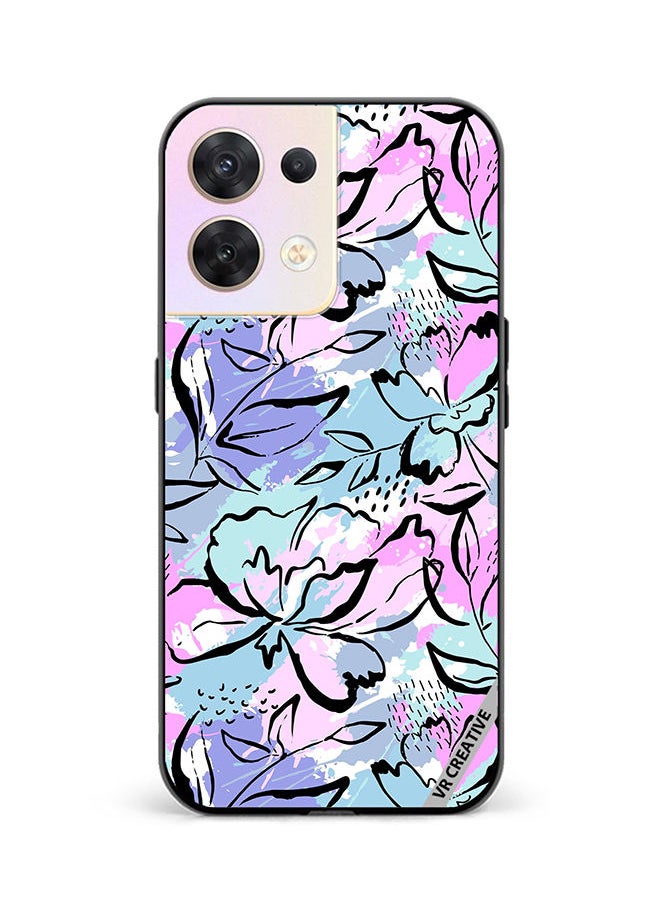 VR CREATIVE Protective Case Cover For Oppo Reno8 5G Abstract Flowers Print Design Multicolour  - Image 1