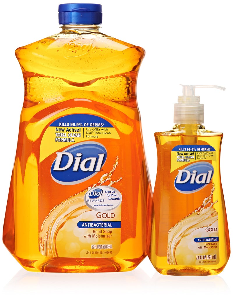 Dial Gold Antibacterial Liquid Soap with Moisturizer, 7.5 Oz Pump Bottle + 52 Oz Refill - Image 1
