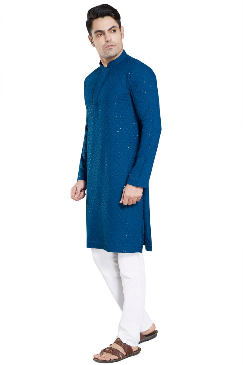 DIVISIVE Men's Sequince Embroidered Cotton Blend Only Slim Fit Kurta (DKRT17_XL_Teal) - Image 3