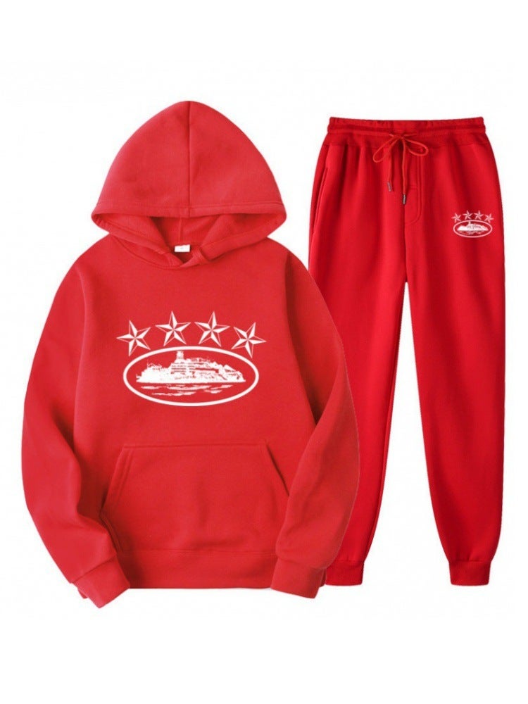 New Pentagram Magic Island Trendy Street Loose Velvet Sweatshirt Suit Men'S And Women'S Hip-Hop Casual Suit - Image 3