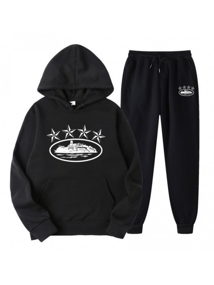 New Pentagram Magic Island Trendy Street Loose Velvet Sweatshirt Suit Men'S And Women'S Hip-Hop Casual Suit - Image 2