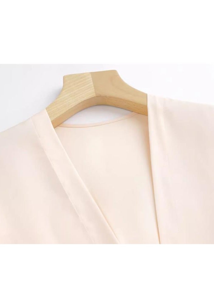 Pajama Women's Ice Silk Five Piece Set With High-End Feel And Chest Cushion Silk Home Suit Set - Image 5