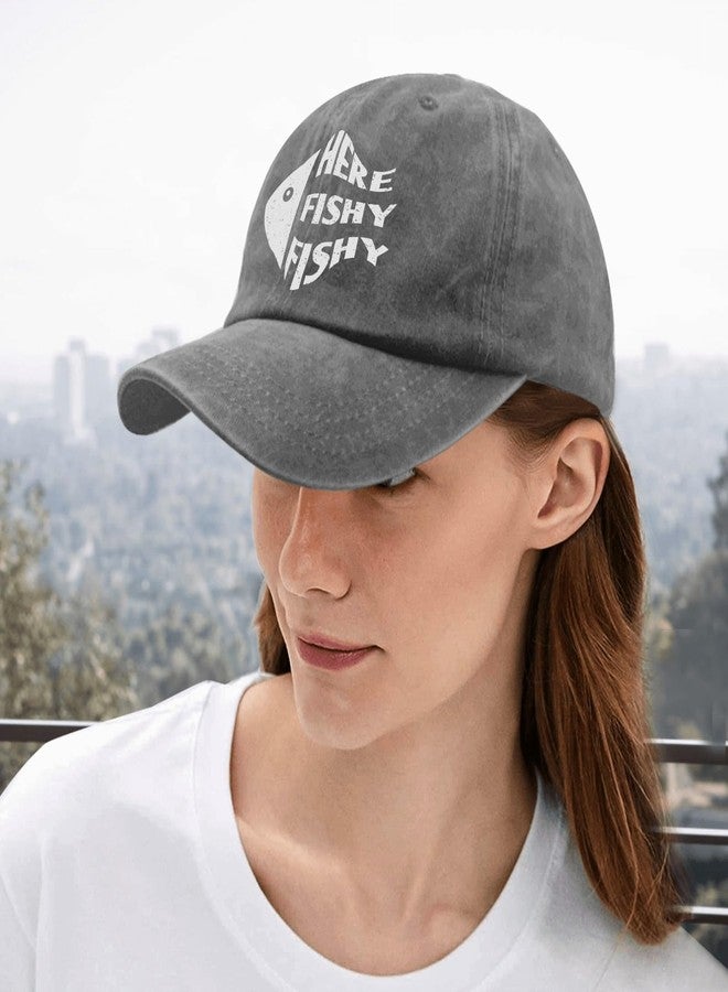 Paunook Fishy Hat Here Fishy Caps Hats for Men Fashion Pigment Gray Black Hats for Men Gifts for Mom Golf Hats - Image 5