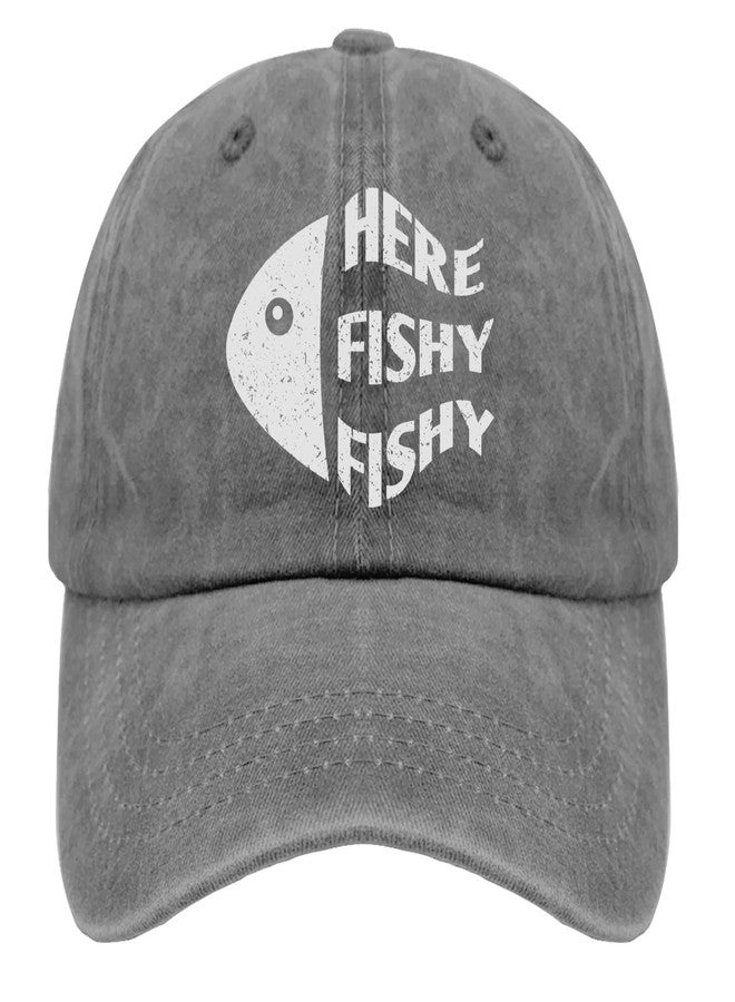 Paunook Fishy Hat Here Fishy Caps Hats for Men Fashion Pigment Gray Black Hats for Men Gifts for Mom Golf Hats - Image 1