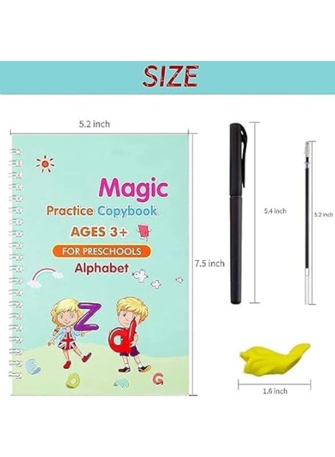 كتاب سحري، ٤ تمارين خط + ١٠ عبوات إضافية + حامل قلم + أداة مساعدة للكتابة، دفتر تمارين قابل لإعادة الاستخدام، مجموعة دفاتر تمارين للأطفال (خط، أرقام، رسم، حروف) (إنجليزي) - Image 5