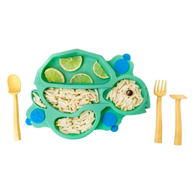 Constructive Eating Plate Made in USA | Constructive Baby | Kids Dinnerware Set, Green Turtle Plate | Divided Suction Plates for Toddlers â€“ Made with Materials Tested for Safety - Image 1