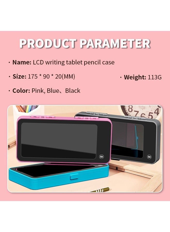 لوح كتابة LCD 2 في 1 مع حافظة أقلام، لوح كتابة LCD قابل للمسح، لوحة كتابة مع قلم، مناسبة لرسومات الأطفال والتعليم، أزرق
