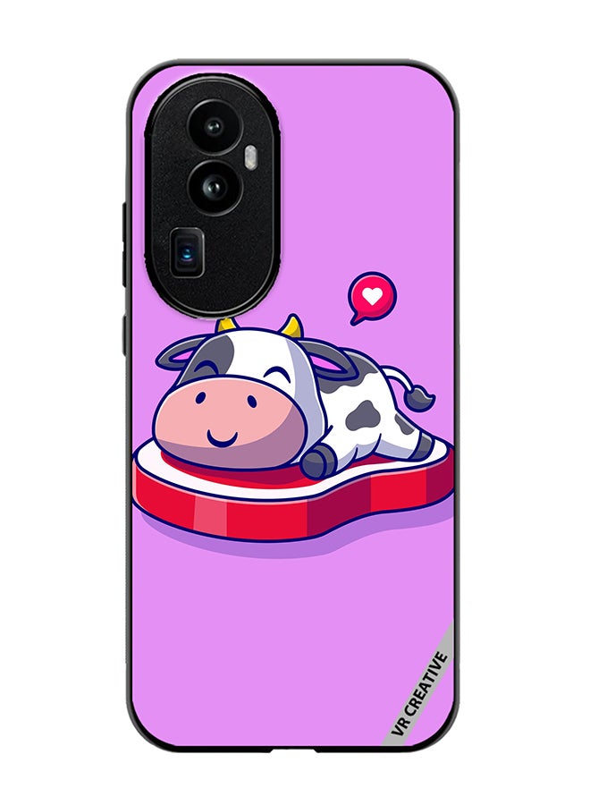 VR CREATIVE Protective Case Cover For Oppo Reno 10 Pro Plus Cute Cow Sleeping On Beef Steak Cartoon Design Multicolour - Image 1