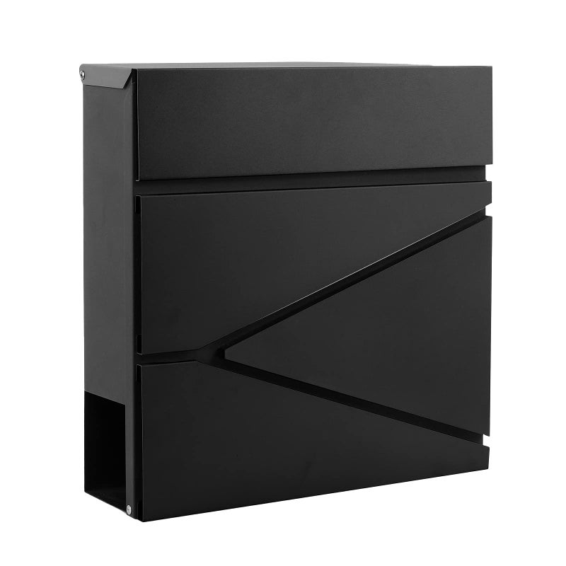 YOOBOX Wall-Mount Mailbox for House Outside, Security Key Drop Box with Lock and Keys, Steel Metal Mail Box with Newspaper Compartment, 14.57 x 14.57 x 4.33 Inch, Black, MD021 X-Large - Image 1