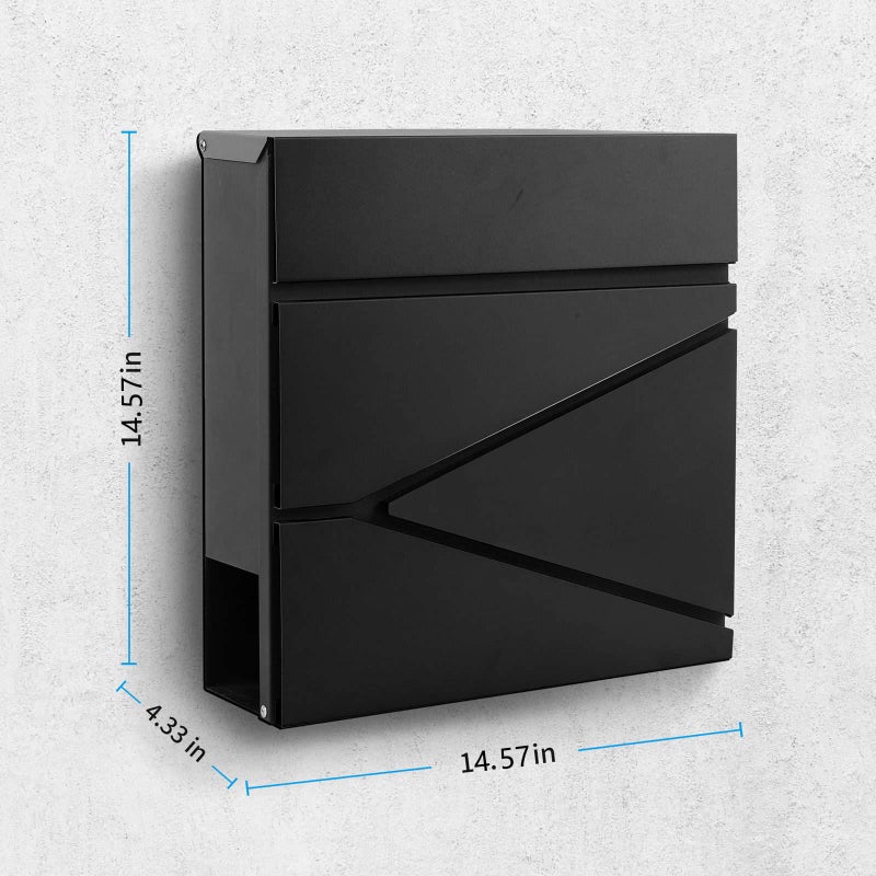 YOOBOX Wall-Mount Mailbox for House Outside, Security Key Drop Box with Lock and Keys, Steel Metal Mail Box with Newspaper Compartment, 14.57 x 14.57 x 4.33 Inch, Black, MD021 X-Large - Image 4