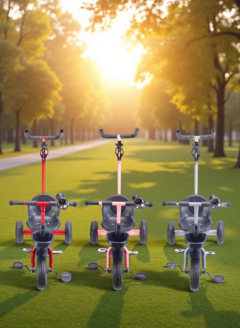 Kids Ride-On Tricycle with Parental Push Handle - Baby Bicycle Toy with Storage Basket Available in Grey, Red & Pink Package Include Protective Gear Set - Image 5