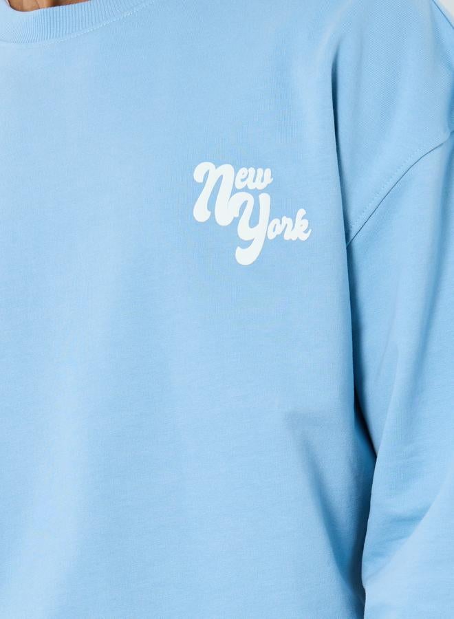 Styli Men Blue Graphic Print Oversized T-Shirt - Image 4