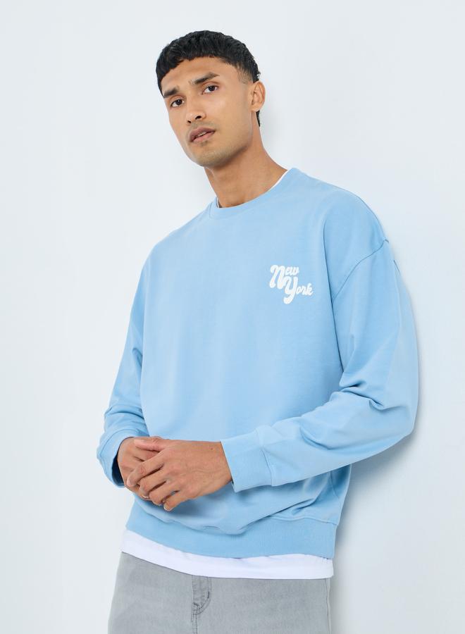 Styli Men Blue Graphic Print Oversized T-Shirt - Image 2