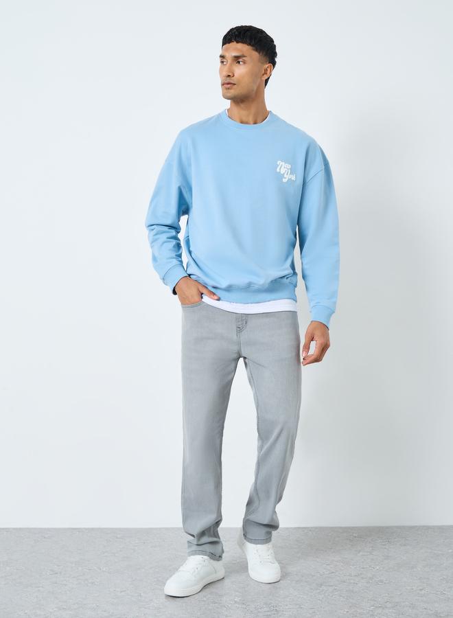 Styli Men Blue Graphic Print Oversized T-Shirt - Image 3